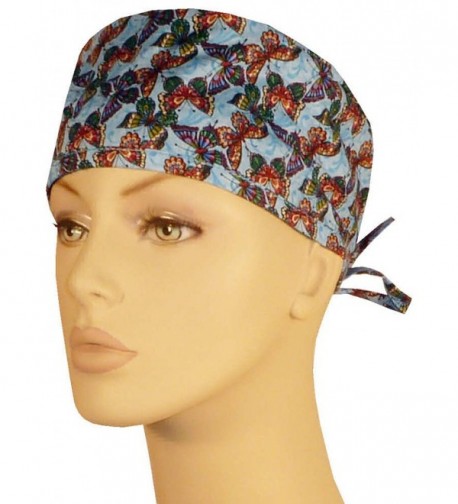 Mens and Womens Medical Scrub Caps - Multi Colored Butterflies on Blue - CU12N8TORXB