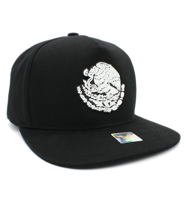 LAFSQ Mexico Flag Eagle Rubber Patch Flatbill Adjustable Snapback Cap- 100% Cotton - Black - C0184MYZ62E