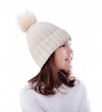 Arctic Paw Unisex Cable Knit Kids Girls Beanie Hat with Faux Fur Pom Pom - CR1822SEDGC