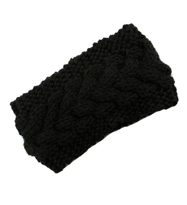 Sporealth Winters Cashmere Wool Cable Knitted Headband for Women - Black - CY12NYYR0Z4