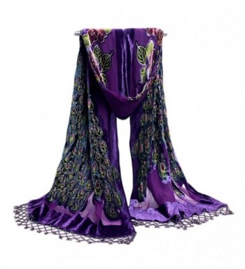 COCONEEN Peacock Embroidered Beads Long Scarf Shawls - Purple - CE121884VXL