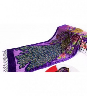 COCONEEN Peacock Embroidered Shawls Purple
