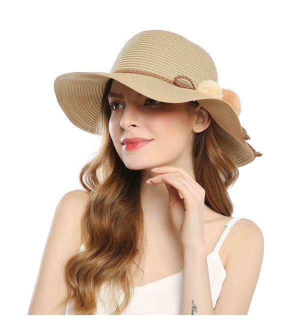 Foldable Straw Summer Hats Women Wide brimmed Hats With Balls For ...