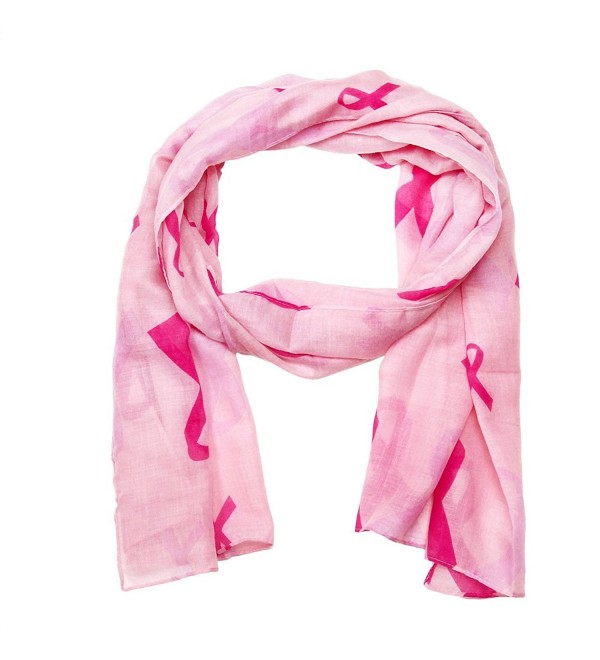 Falari Women's Pink Ribbon Breast Cancer Symbol Scarf - Pink Scarf - C6184W73ZDH
