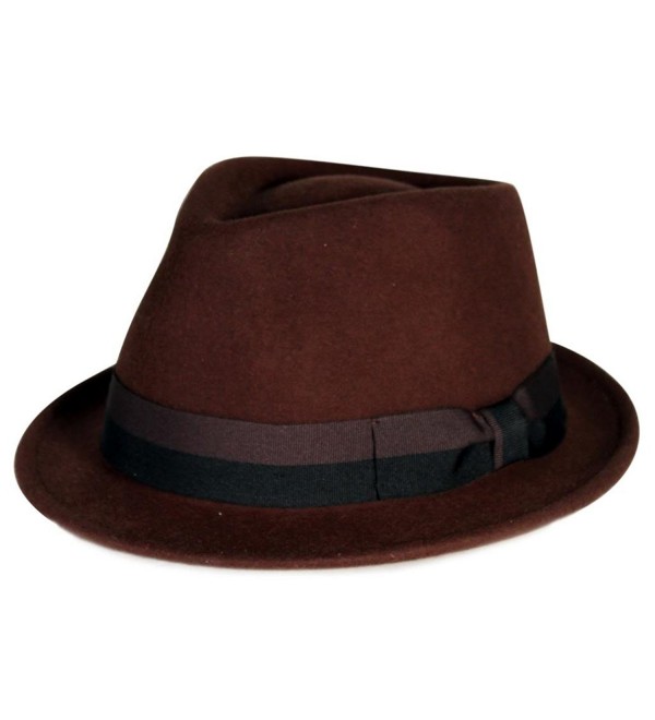 City Hunter Pmw88 Pamoa Wool Felt Fedora with 2 Tone Bow Trim ( 3 Colors ) - Brown - CY11G0J6A4B