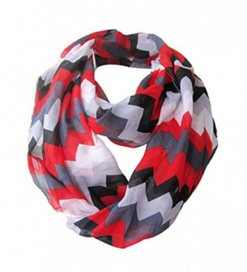 LIVEBOX Women's Premium Soft Light Weight Colorful Zig Zag Chevron Sheer Infinity Scarf - Red/Black/Gray - C011YK9V1U7