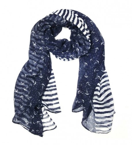 ALLYDREW Stripes & Anchor Marine Scarf Nautical Scarf Lightweight Scarf (72" x 42") - CT11M4JJ4I1