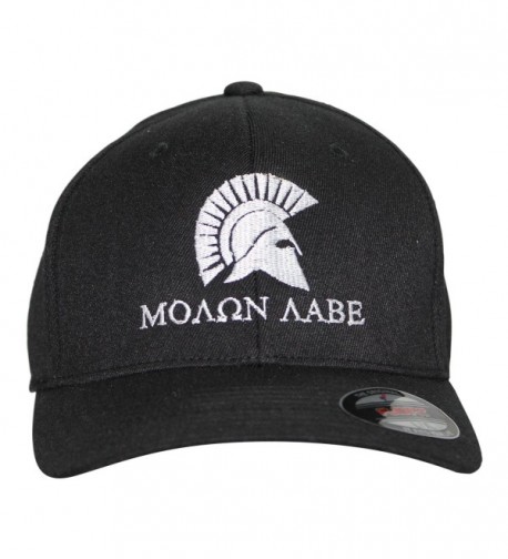 Bang Bang Apparel Men's 'Molon Labe' Embroidered Flexfit Baseball Cap - Black With White Stitching - CD184EZOE2O