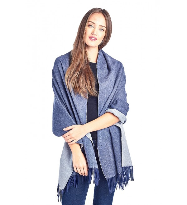 Lambswool Oversized Pashmina Navy Blue / Lt Grey CX185HH7IO5