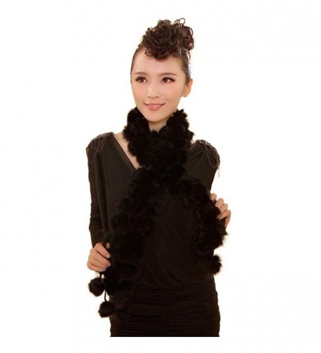 Binmer(TM)Women Winter Rabbit Fur Scarf Lady Casual Fur Scarves Fur Ball Velvet Scarf - Black - C6128V2IA01
