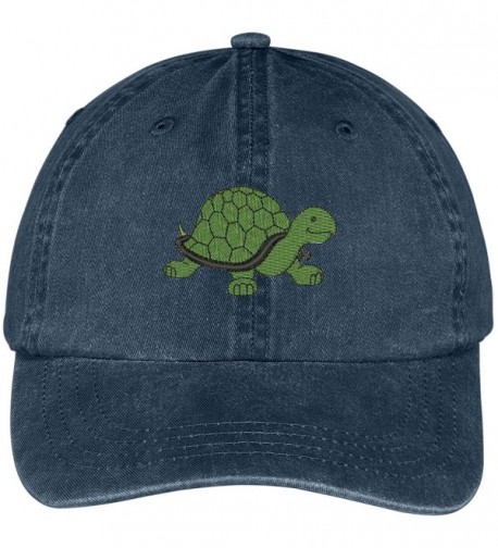 Trendy Apparel Shop Turtle Embroidered Pigment Dyed Washed Cotton Baseball Cap - Navy - C512G5ZH0YJ