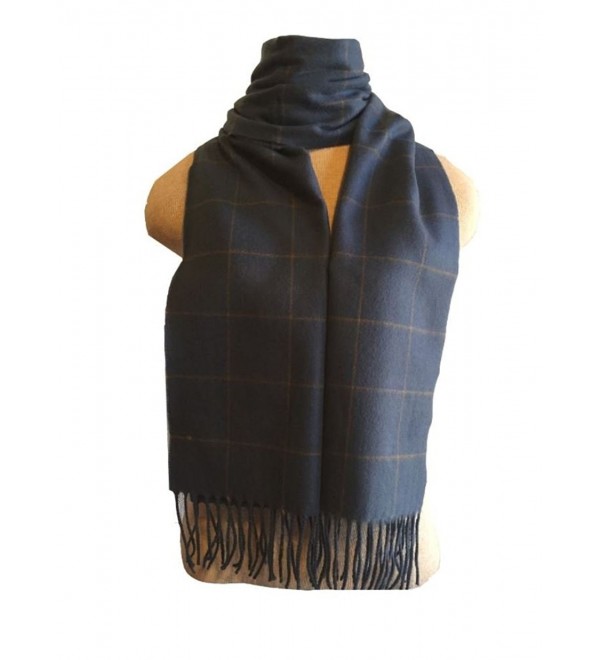 Fur Traders 100% Cashmere Scarf - Camel/Blue Tartan - CG12NZOC7RN