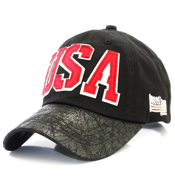 USA with American Flag New York Vintage Baseball Cap Hat - Black - CZ12HJWL6GP