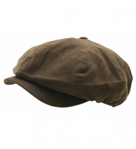 Men 8 panel Newsboy Hat Light Washed Cotton Canvas Gatsby Retro Golf Cap - Dark Brown - CV17YHKCH3U