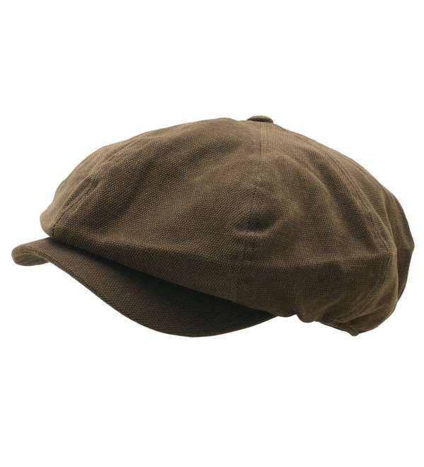 Men 8 panel Newsboy Hat Light Washed Cotton Canvas Gatsby Retro Golf Cap - Dark Brown - CV17YHKCH3U