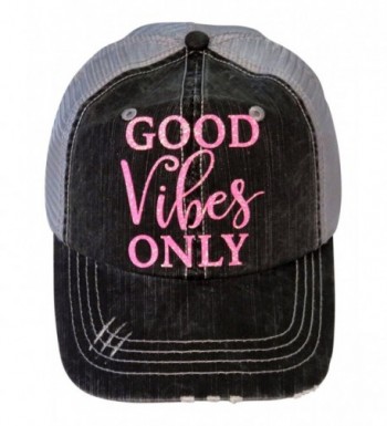 Glitter Good Vibes Only Distressed Look Grey Trucker Baseball Cap Hat - Neon Pink Glitter - C717AZ56QAK