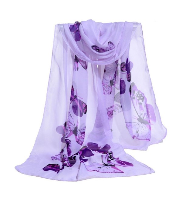 Deamyth Women Chiffon Scarf Colorful Butterfly Clear Wrap Shawl Headscarf - Purple - C612O2LSBH1