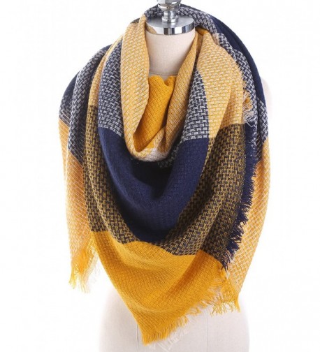 Women's Classic Plaid Tartan Grids Scarf Large Blanket Winter Wraps Shawl - Yellow Blue - CM186AS48Z0