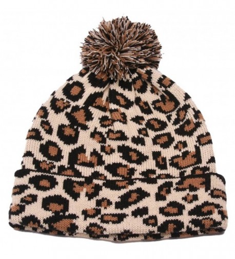 SS/Sophia Winter Leopard Print Cuffed Beanie w/Pom - Camel - C5128NSUFLV