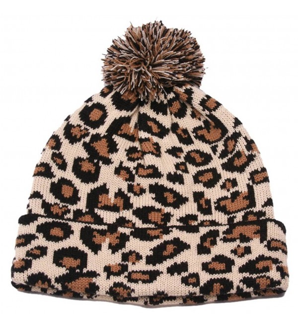 SS/Sophia Winter Leopard Print Cuffed Beanie w/Pom - Camel - C5128NSUFLV