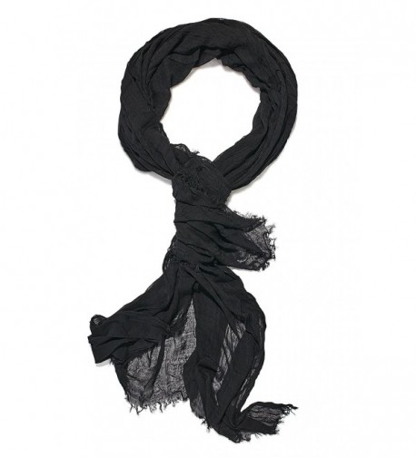 Ladies Cotton Gauze Scarf Crinkle Soft Shawl Wrap Fashion Scarves For Women - Black - CN12N5JPRTI