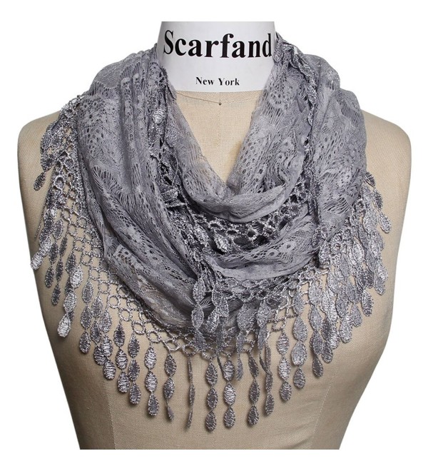 Scarfand's Feminine Lace Infinity Scarf with Teardrop Fringes - Slate - CV11IKCH73F