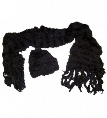 N'Ice Caps Womens Fancy Feather Yarn Hat And Scarf Accessory Set Black ...