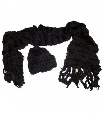 N'Ice Caps Womens Fancy Feather Yarn Hat And Scarf Accessory Set - Black - C9124NDYQRT