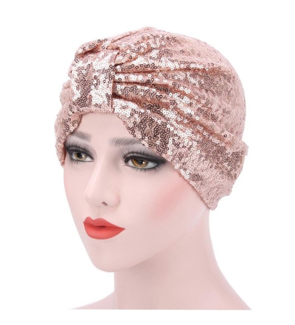 Highpot Women Muslim Flowers Sequins Hat Chemo Cap Head Scarf Wrap Hijib Cap - Beige - C2185387KT4