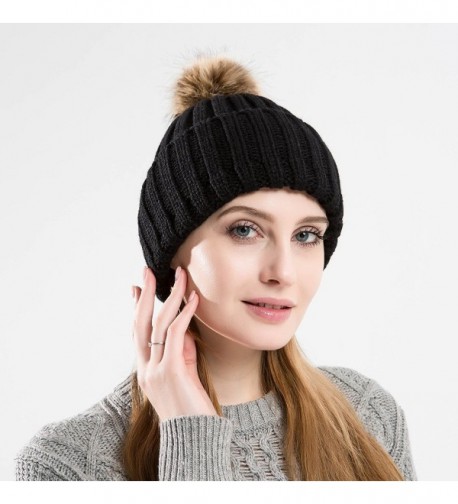 Tossa Womens Knitted Beanie Pom Blk