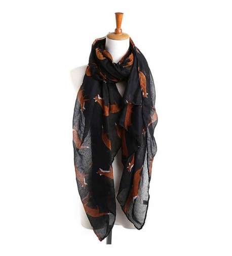 Wensltd Clearance Women Cute Fox Print Scarf Wraps Shawl Scarf - Black - C5129UUCLZ9