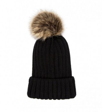 Tossa Womens Knitted Beanie Pom Blk in Women's Skullies & Beanies