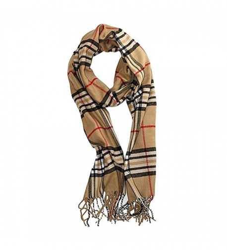 Classic Soft Plaid Check Winter Scarf Warm Oblong 12"x72" Fringe Unisex - " Camel " - CR1895DO49H