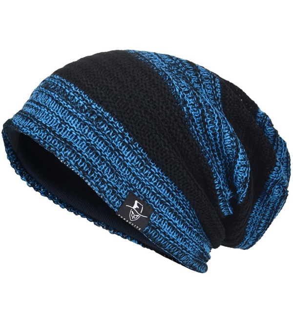 Men's Cool Cotton Beanie Slouch Skull Cap Long Baggy Hip-Hop Winter Summer Hat B305 - Retro-black&blue - C5185T7GR5W