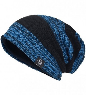 Men's Cool Cotton Beanie Slouch Skull Cap Long Baggy Hip-Hop Winter Summer Hat B305 - Retro-black&blue - C5185T7GR5W