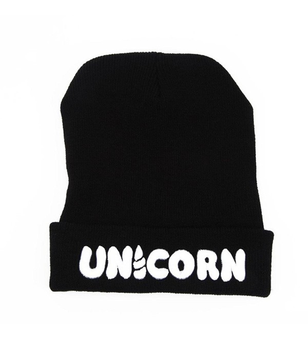 Tuscom Women Winter Black UNICORN Beanie Hat Hiphop Cap - CM12NDUCWOO