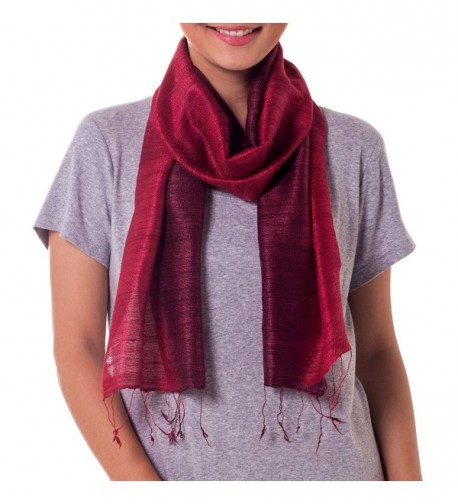 NOVICA Red 100% Ombre Silk Scarf- &lsquoRoses and Red Wine' - CW11D8XVCFP