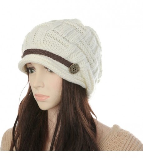 KingBra Women Winter Knit Hat - Girls Warm Thick Slouchy Knit Hat Snow Ski Caps - White - CW188Q6WXXT