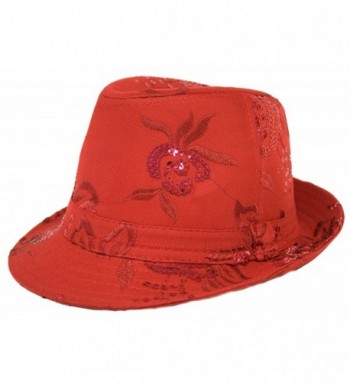 Sequin Floral Fedora / Red / Red Hat Ladies - C1113X3JC3J