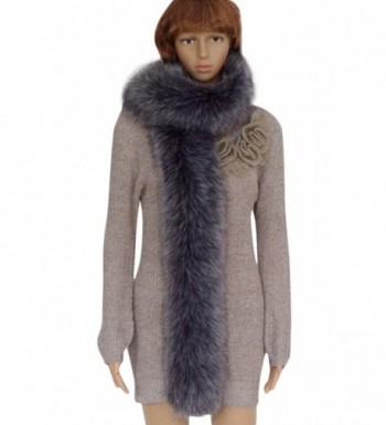 VamJump Women Winter Warm Faux Fox Raccoon Fur Collar Long Scarf - Gray - CF127Z34RHD