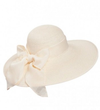 Home Prefer Women's Wide Brim Caps Summer Beach Straw Hats With Bow UPF50+ Sun Caps - Cream Beige - CQ12FJESOGF