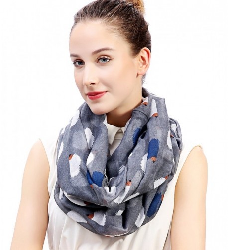 Lina & Lily Cute Hedgehog Print Infinity Loop Women's Scarf Lightweight - Gray - CQ11PB6IQMJ