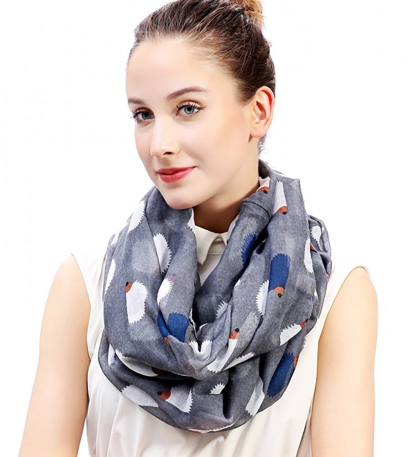 Lina & Lily Cute Hedgehog Print Infinity Loop Women's Scarf Lightweight - Gray - CQ11PB6IQMJ