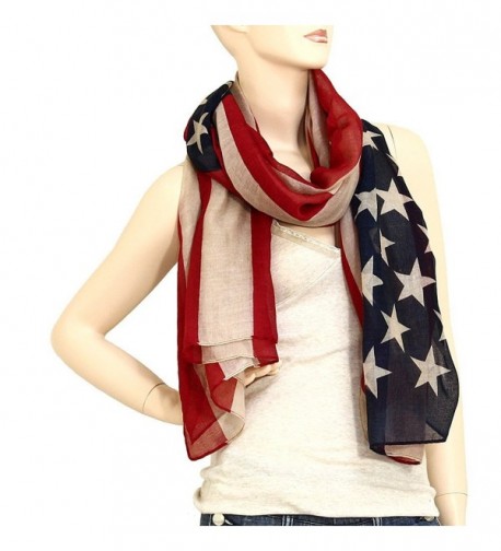 Falari USA American Flag Scarf Beach Wrap Lightweight - Navy- Red & Tan - C512HG37V1V