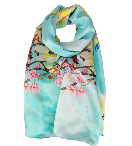 ELEGNA Women's 100% Silk Flower Painting Long Scarf Shawl Hand Rolled Edge - Flower Butterfly - CX12NRQSE5P