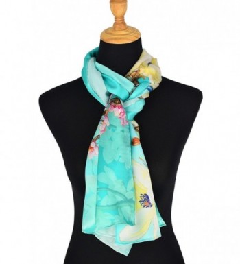 Women's 100% Silk Flower Painting Long Scarf Shawl Hand Rolled Edge ...