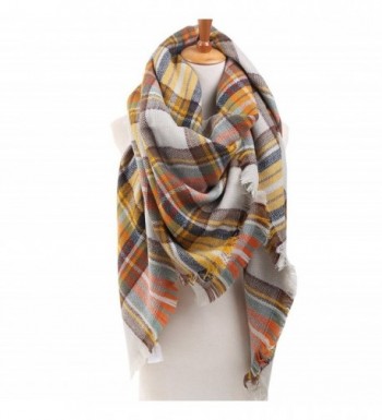 Plaid Checked Tartan Scarf Wrap Shawl - Grey Orange - C71267ZVCQJ