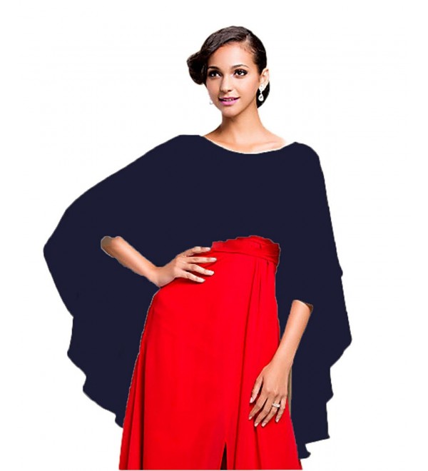 RMDress Bridal Womens Chiffon Shawl Wrap Bridal Wedding Cape Evening Prom Ball Wraps - Navy - CW184X4RN7W