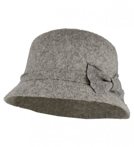 Side Bow Winter Cloche Bucket Hat w/ Adjustable Inner Drawstring - 100% Wool - Grey - CW186QKX4DH