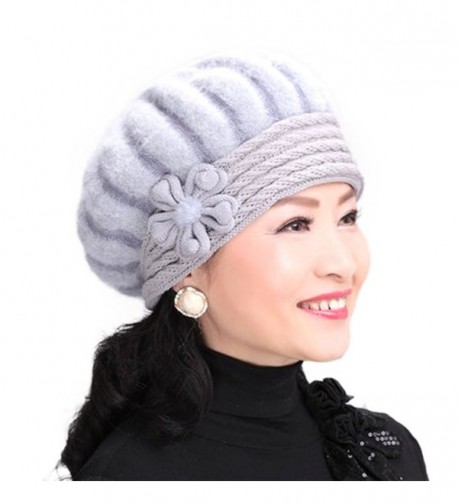 Tthy Mer Elderly Female Winter Rabbit Fur Knitted Wool Hat Lady Mom Warm Beret Cap - Light Gray - C6189G7WKMW